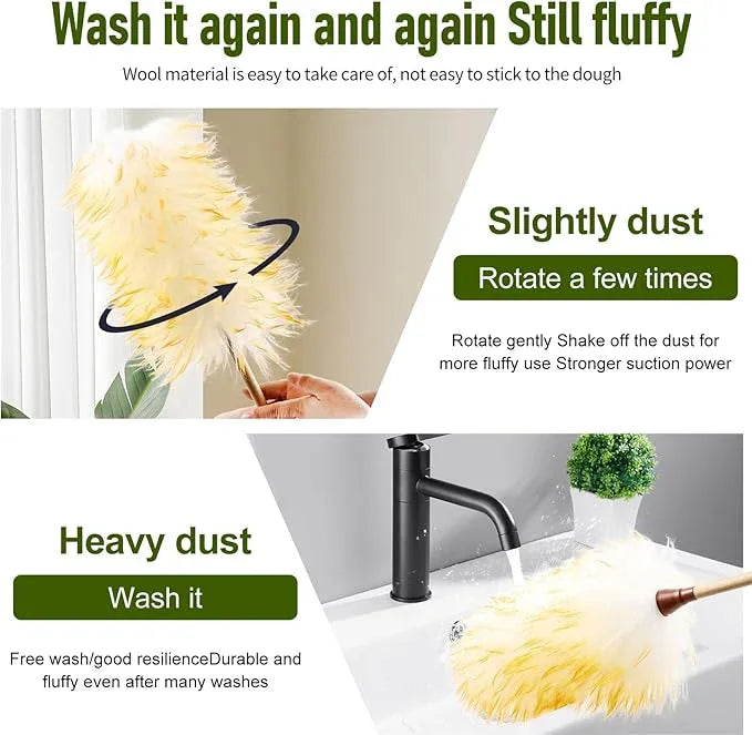 Natural Lambswool Duster 20 Inch Handheld with Wooden Handle Duster Dusting Tool for Blinds Electronics Furniture Delicate Surfaces (2Pcs) - NeatNest