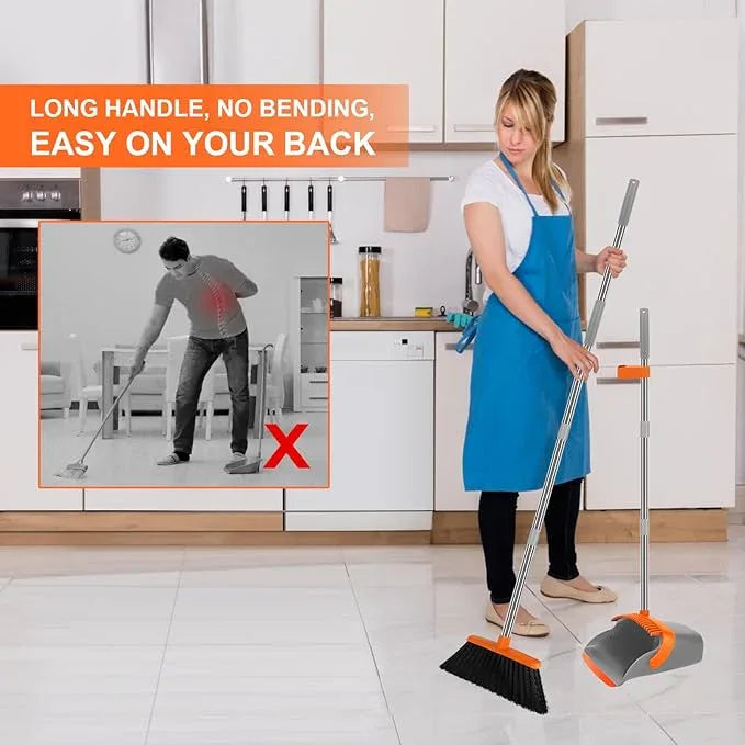 Broom and Dustpan Set, Large Broom with Dustpan Combo Set, 55" Long Handle Heavy Duty Industrial Dust pan Set for Classroom Lobby Home - NeatNest