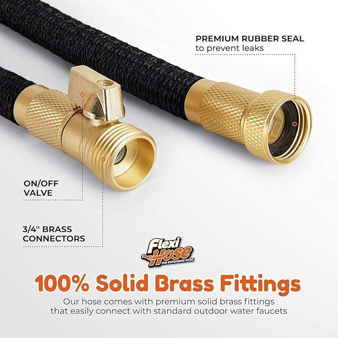 Flexi Hose Expandable Garden Hose with 8 Function Nozzle, 75FT - Lightweight Retractable Garden Hose, Water Hose - No-Kink Flexibility, 3/4 Inch Solid Brass Fittings and Double Latex Core - NeatNest