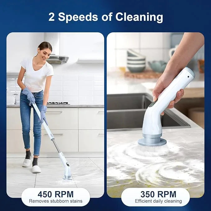 LABIGO Electric Spin Scrubber LA4 Pro, Dual Speed Bathroom Scrubber with Display & 6 Replacement Cleaning Heads, Cordless Power Scrubber with Adjustable & Detachable Handle for Bathroom Floor Tile - NeatNest