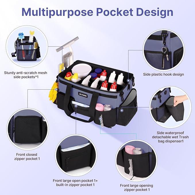 Large Wearable Cleaning Caddy Bags,Cleaning Supplies Storage Bag with Handles and Adjustable Shoulder Strap and Removable Waist Straps,Waterproof Cleaning Bags for Home,Car,Office (Denim Blue) - NeatNest