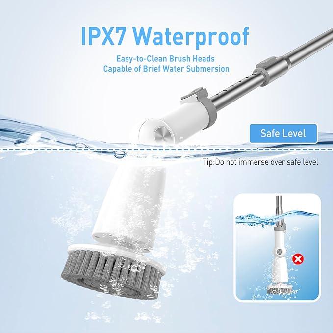 Marchpower Electric Spin Scrubber, Power Shower Scrubber Cordless Cleaning Brush 6 Replaceable Brush Heads, 2 Speeds, Adjustable Detachable Handle, IPX7 Waterproof Bathroom Scrubber Tub Tile Floor - NeatNest