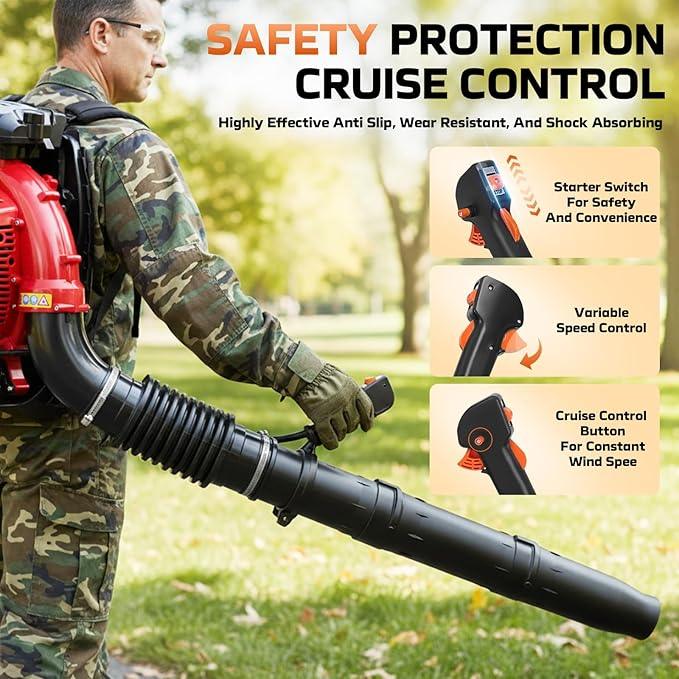 80cc Gas Backpack Leaf Blower Heavy-Duty, High-Velocity 92.2 M/S, Engine Blower Power Tool for Professional Yard Cleanup and Heavy Leaves. (WH0608) - NeatNest