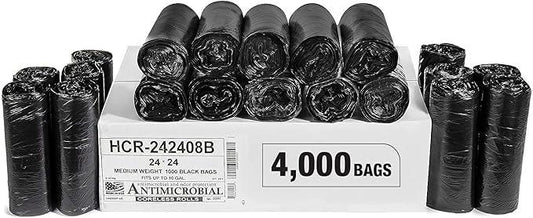 Aluf Plastics High Density Trash Bags, 10 Gallon, 4000 Count, 8 Micron (eq), 24" x 24", Black, for Bathroom, Office, Industrial, Commercial, Janitorial, Municipal, Recycling - NeatNest