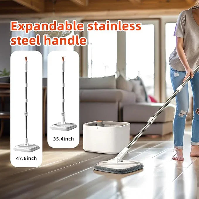 Spin Mop and Bucket Set with Self Separation System 360° Spinning Self-Wringing, Square Clean Mop and Bucket with Wringer-with Replaceable Mop (Light Grey Mop and Bucket Set 14pads) - NeatNest