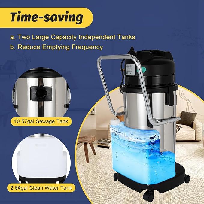 Carpet Cleaner Machine,40L/11Gal Stainless Steel Couch Cleaner Vacuuming Cleaner Floor Carpet Deep Cleaning Machine,Upholstery Carpets Extractor Cleaning for Commercial Home - NeatNest