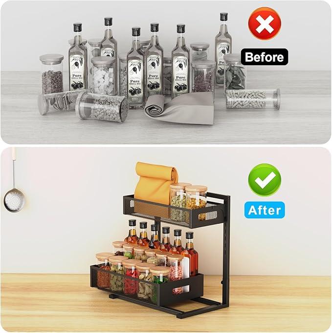 Under Sink Organizer Pull Out Cabinet Organizer Adjustable Height 2 Tier with Sliding Drawers Kitchen Bathroom Organizer and Storage(1pc) - NeatNest