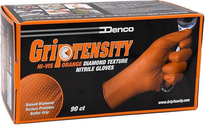 DENCO DISTRIBUTING, INC. Griptensity Orange Diamond Texture Nitrile Gloves - 8MIL - Industrial - Hi-Vis - 1000 Per Case - NeatNest