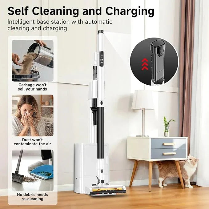 Cordless Stick Vacuum Cleaner with Auto Empty System Self-Charging Base, Powerful Suction for Pet Hair on Carpet & Hardfloor, Lightweight Anti-Tangled Handheld Vacuum, HEPA Filtration, Black - NeatNest