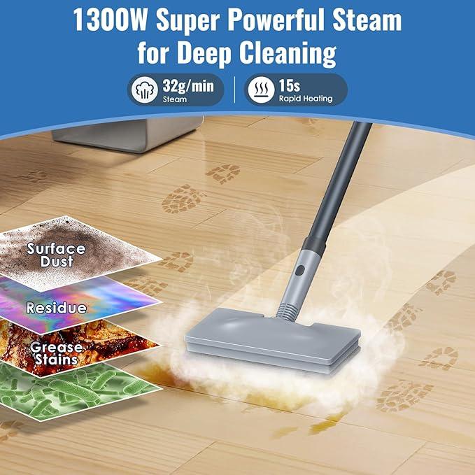 FEPPO Steam Mop & Detachable Handheld Steam Cleaner for Home and Floor Cleaning, 15s Heat-Up, 230°F Floor Steamer for Deep Cleaning with Multi-purpose Attachments Hardwood Floors, Tile,Grout,Furniture - NeatNest