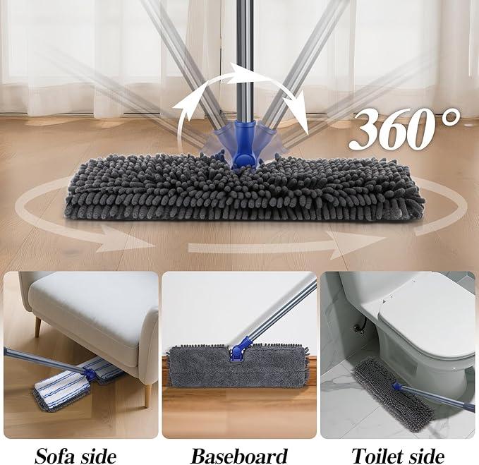 Two Sided Dust Mop Floor Cleaning System, MASTERTOP 360 Microfiber Mop with Stainless Steel Handle,Wet Dry Mop,Flat Flip Mops for Hardwood, Laminate, Vinyl, Tiles,4 Washable Mops Pads - NeatNest