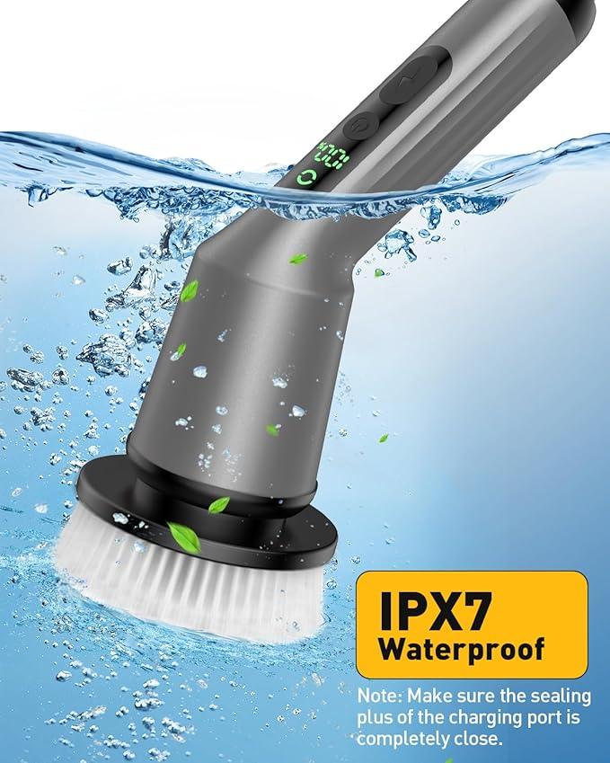 Electric Spin Scrubber for Cleaning Bathroom, Shower Scrubber Cordless Cleaning Brush with IPX7 Waterproof & 2 Speed, 3 Brush Heads, Bathroom Cleaning Supplies for Shower Tub Tile Toilet Grey - NeatNest