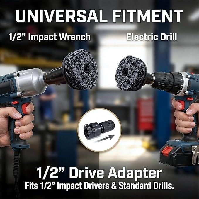 kakufunny Wheel Hub & Stud Cleaning Tool Kit，Rust Removal Disc for Cars & Light Trucks，Fits 1/2" Impact Wrench & Drill，Rapidly Cleans Rotors, Hubs & Wheel Studs for Brake Jobs - NeatNest