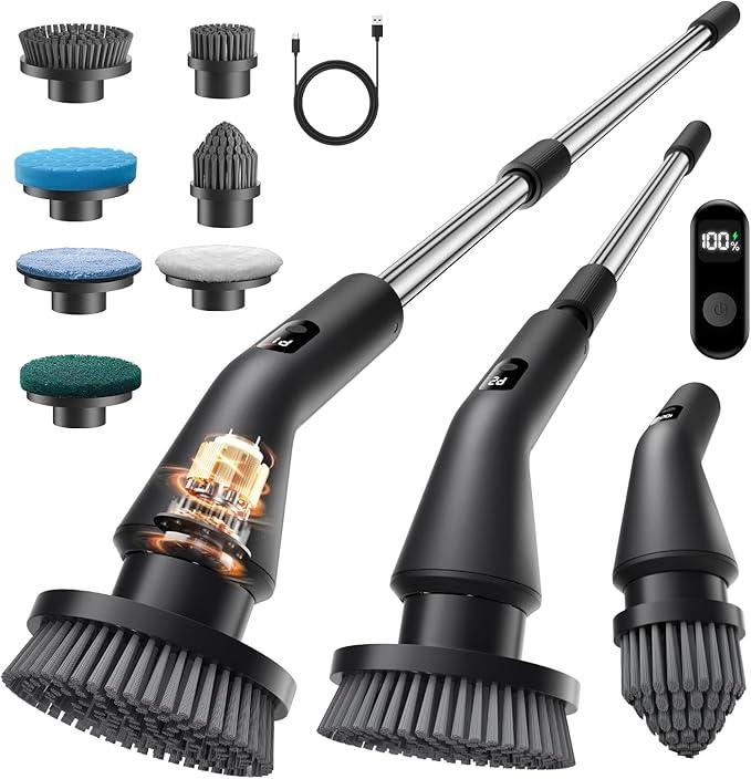 Electric Spin Scrubber, 2025 New Cordless Cleaning Brush for Home, IPX7 Waterproof Spin Scrubber with 7 Brush Heads, Adjustable Long Handle and 2 Rotating Speeds for Bathroom Tub Floor - NeatNest