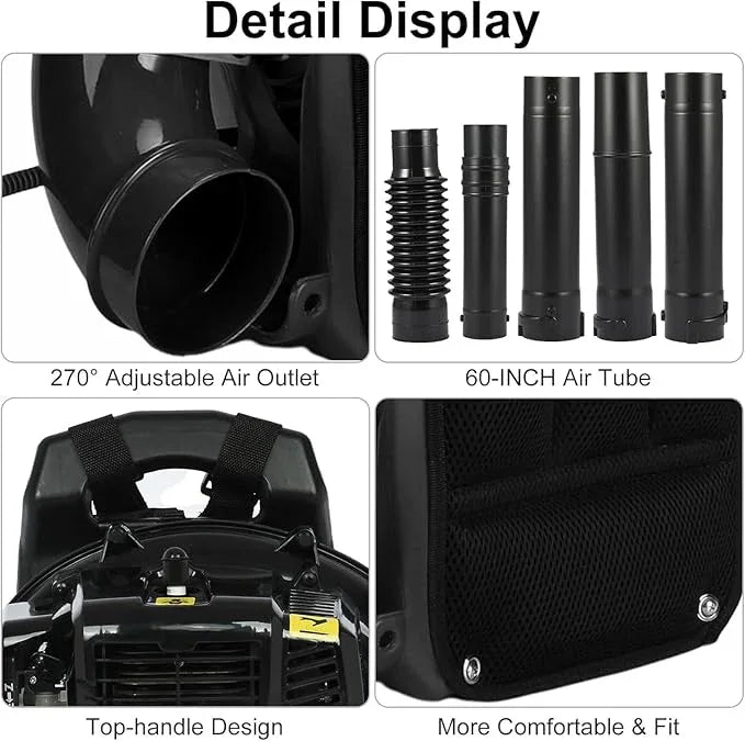 Backpack Leaf Blower,52CC Backpack Leaf Blower Gas Powered,550CFM 2-Stroke Engine Gas Leaf Blower,Powerful Air Cooling Gasoline Backpack Blower Snow Blower for Garden Yard (550CFM Black) - NeatNest