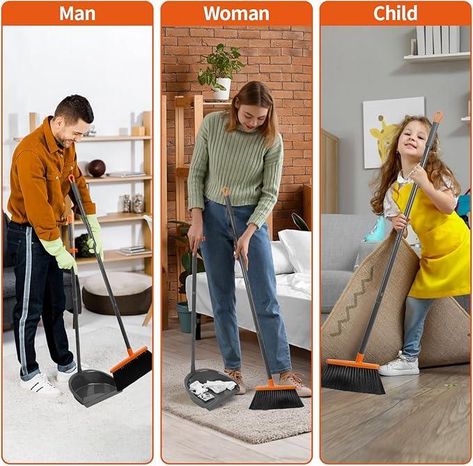 Long Handle Broom with Dustpan Combo Set for Office Home Kitchen Lobby Floor Cleaning Broom Dustpan for Indoor&Outdoor Sweeping - NeatNest