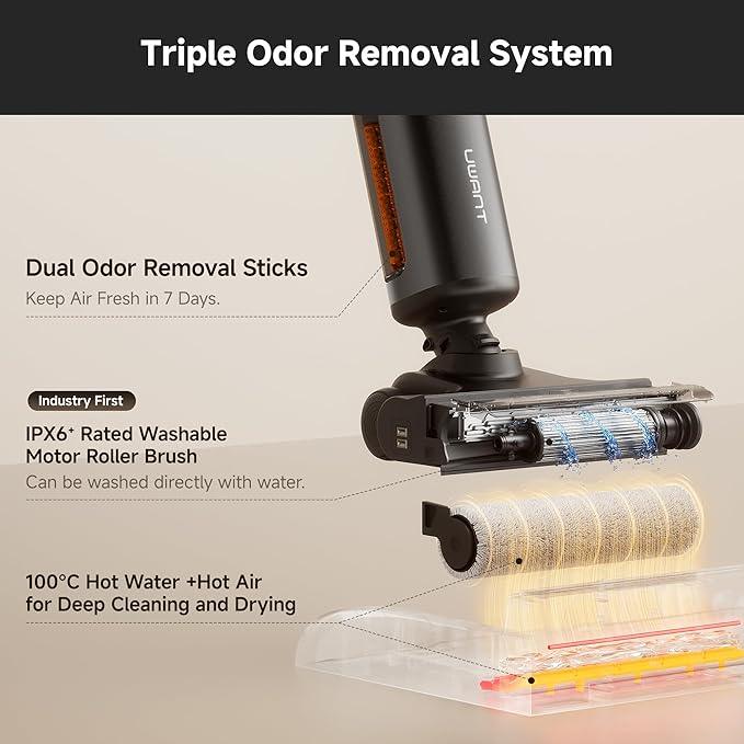 uwant Wet Dry Vacuum Cleaner 180° Lay-Flat Vacuum Mop All in One with 100℃ Hot Water and Air Drying 23000Pa Suction Vacuum Cleaner with Self-Cleaning Anti Odor Triple Edge Electric Mop - NeatNest