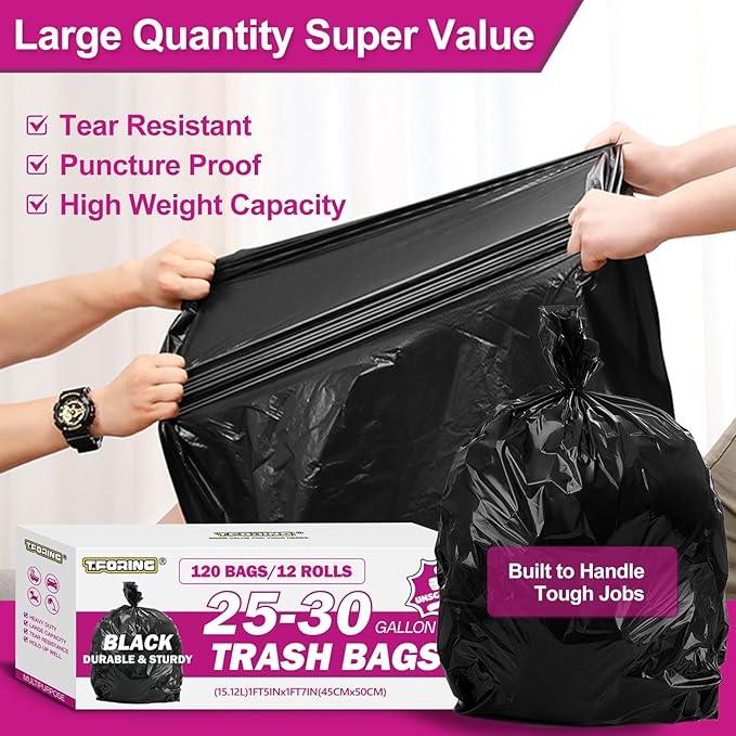 25-30 Gallon Trash Bags Black 120 Count - 32" x 36" Large Kitchen Garbage Bags, 20+ Gallon Trash Can Liners Unscented, Multipurpose for Home, Office, Daily Household Use - NeatNest
