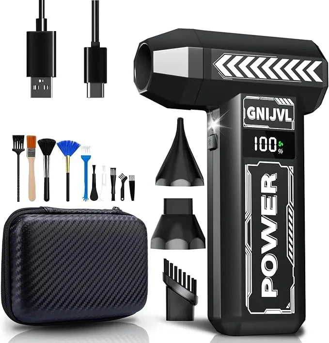 Electric Air Duster, 150000RPM Brushless Motor 4-Gear Adjustable Compressed Air Duster with LED Light,One-tap Booster with 8000mAh Rechargeable Battery, With storage bag for PC, Car, House, Outdoor - NeatNest
