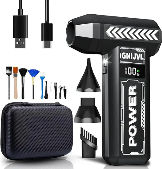 Electric Air Duster, 150000RPM Brushless Motor 4-Gear Adjustable Compressed Air Duster with LED Light,One-tap Booster with 8000mAh Rechargeable Battery, With storage bag for PC, Car, House, Outdoor - NeatNest