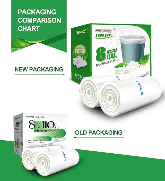 FORID Clear Trash Bags, 8 Gallon Garbage Bags, Wastebasket Bin Liners 110 Count Plastic Trash Bags for Bathroom Bedroom Office Garbage Can 30 Liters - Durable & Thick Trash Bag - Medium - NeatNest