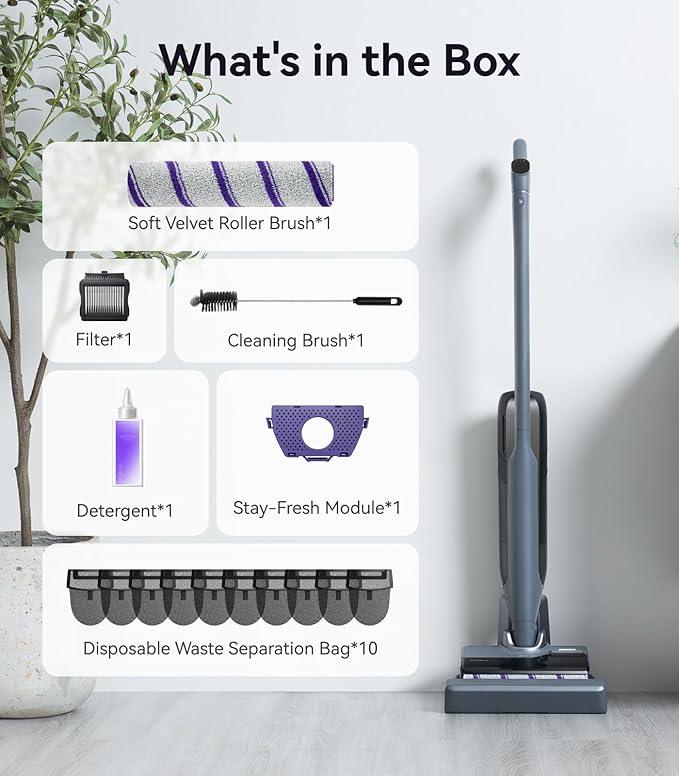 NARWAL S30 Pro Wet Dry Vacuum Cleaner with 20000Pa Suction, Cordless Vacuum Mop for Hard Floors, Tangle-Free Hair-Cutting, 180° Lie Flat, 194°F Self-Cleaning, Disposable Waste Bag, Edge Cleaning - NeatNest