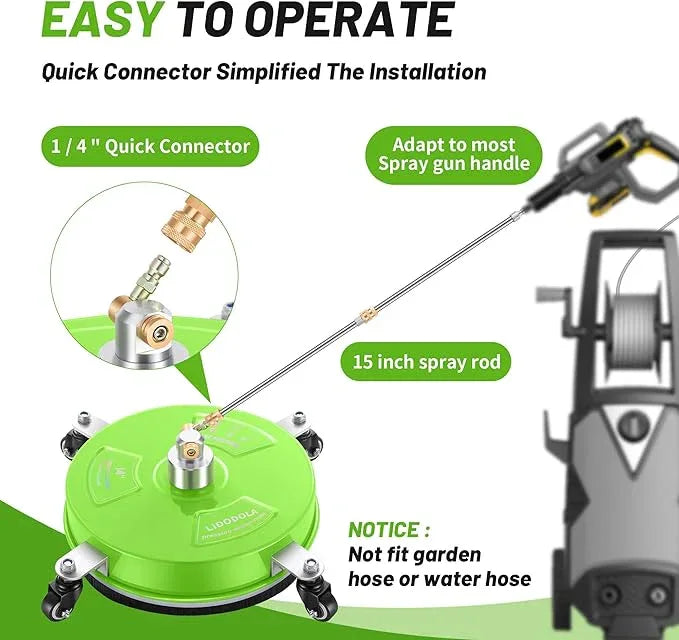 14" Pressure Washer Surface Cleaner with 4 Wheels - Coated Green Stainless Steel Surface Cleaner for Pressure Washer Attachment for Concrete, Patio, Sidewalk, Deck and Driveways - PWS14G - NeatNest