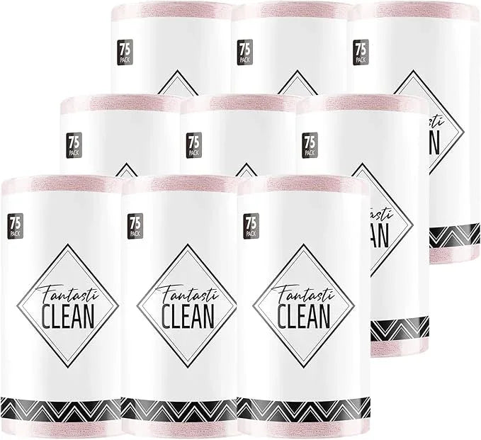 Fantasticlean Microfiber Cleaning Cloth Roll -675 Pack, Tear Away Microfiber Towels, 12" x 12", Reusable, Washable, Ultra Absorbent Dishcloth for Home Supplies, Car, Shop (9 Rolls of Pink) - NeatNest