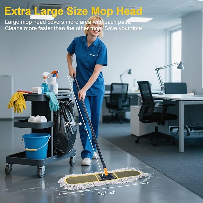 24" Commercial Dust Mops for Floor Cleaning with 2 Replacement Mop Pads, Heavy Duty Large Dust Mop for Hardwood Floors, Industrial Wet Dry Floor Duster for Office Garage Warehouse Factory Mall - NeatNest