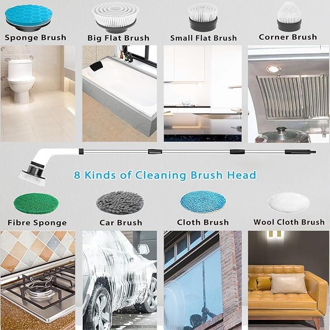 MGLSDeet Electric Spin Scrubber Scrub Brush, Rechargeable Cleaning Brush with 8 in 1 Replaceable Brush Heads, Cordless Power Spin Scrubber 90Mins for Bathroom Shower Bathtub Glass Car - NeatNest