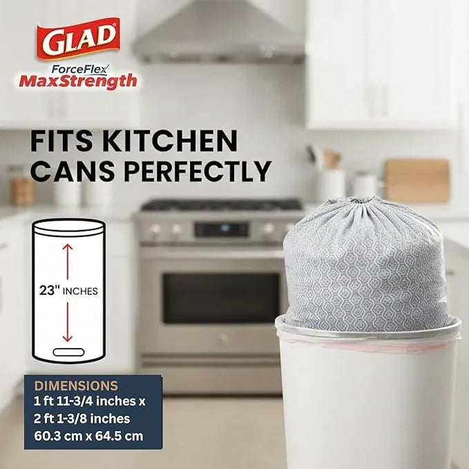 Glad ForceFlex MaxStrength Kitchen Drawstring Bags with Lemon Fresh Bleach Scent 13 Gal 90 Bags - NeatNest