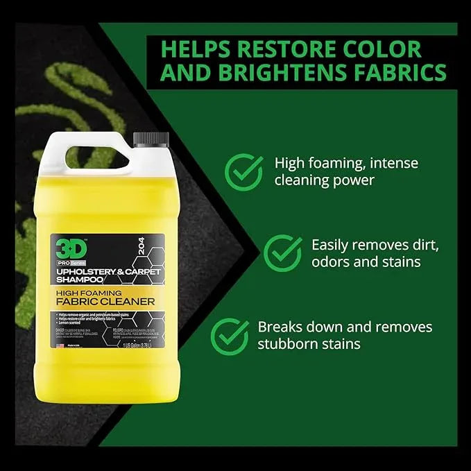 3D Upholstery & Carpet Shampoo - High Foam Stain Remover & Odor Eliminator Shampoo 1 Gallon - NeatNest