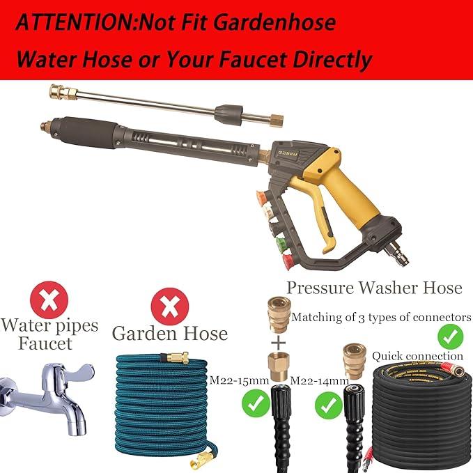 GDHXW High Power Washer Gun,Adjustable Pressure Washer Gun with Extension Wand,Quick Connection,with 5 Nozzle Tips, 2 Adapter,10 O-Rings 5000 PSI,Compatible with Most Pressure Washer - NeatNest