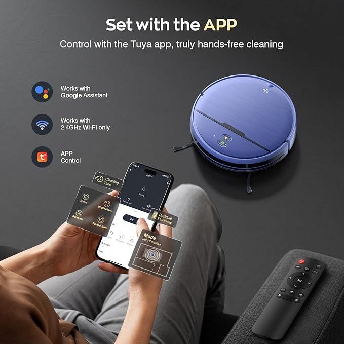 Robot Vacuum and Mop Combo with APP/Voice/Remote Control, Robot Vacuum Cleaner Schedule, Strong Suction, Tangle-Free, Slim, Auto Recharge for Homes with Pets, Low Pile Carpet, Hard Floors - NeatNest