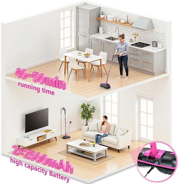 ScrubWiz Electric Spin Mop with Water Sprayer, Cordless Self-Propelled Floor Cleaner for Hardwood & Tile, Quiet Cleaning, Adjustable Handle, 2500mAh Long-Lasting Battery, 300ml Tank, Pink - NeatNest