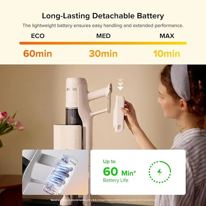 roborock H60 Hub Cordless Stick Vacuum Cleaner with Auto-Empty Dock, 115AW Suction for Carpets and Hard Floors, Vacuum Cleaners with 60-Min Runtime, Anti-Tangle Brush, 140° Green LED Dust Detection - NeatNest