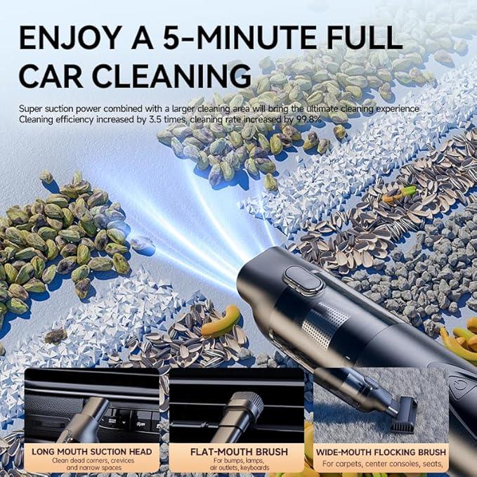 Car Vacuum Portable Cordless, 20000pa 4-in-1mini Handheld Vacuum Cleaner up to 70 Mins Runtime, 3 Suction Modes & USB-C Fast Charge Wet/Dry Hand Held Cleaner Power for Car Home Pet Food Keyboards - NeatNest