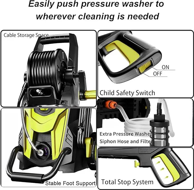 2025Upgraded Pressure Washer 4500PSI with 4 Quick Connect Nozzles,Inlet Hose & Filter, Foam Cannon for Cars/Fences/Driveways/Patios/Home Cleaning,Green - NeatNest