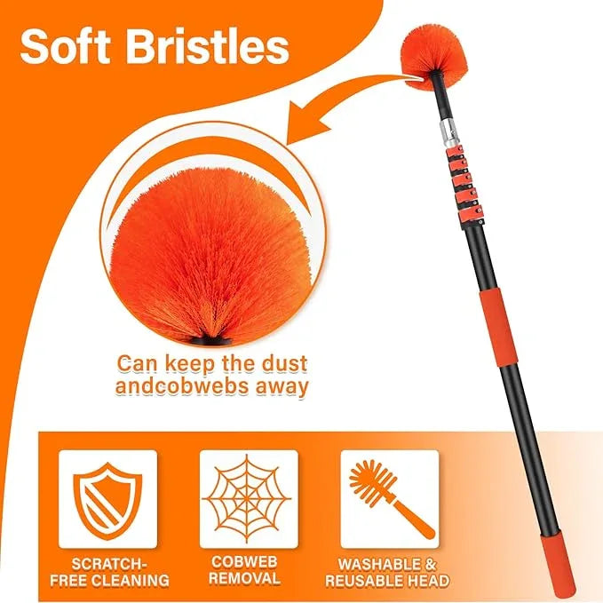 30FT Cobweb Duster with Extension Pole - High Reach Duster for High Ceilings & Outdoor Use - Telescoping Pole 5-24 Ft, Soft Bristles Cobweb Cleaner - 3/4" Acme Universal Thread - NeatNest