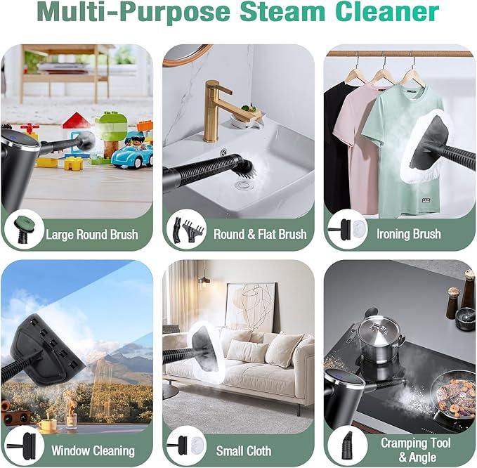 11-in-1 Steam Mop - Detachable Handheld Steam Cleaner with 380mL Tank, 260℉ Floor Steamer for Hardwood, Tile, Grout, Windows, Bath & Kitchen - 3-Level Steam Control, Multi-Purpose Floor Steam Cleaner - NeatNest