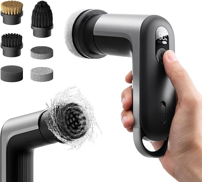 HOTO Grip™ Cordless Electric Spin Scrubber, IPX7 Waterproof, Lightweight at 0.65 lb with 6 Brush Heads, Powerful Cleaning Scrubber, for Bathroom, Kitchen, Tile, Shower - NeatNest