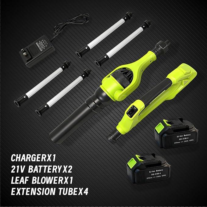 Cordless Leaf Blower, 21V Leaf Blowers, 580CFM/180MPH Brushless Motor, with 2 Lightweight Batteries 3.0Ah & Charger, and 3-Speed Leaf Blower 2-in-1 Design with Gutter Cleaning Kit for Garden & House - NeatNest