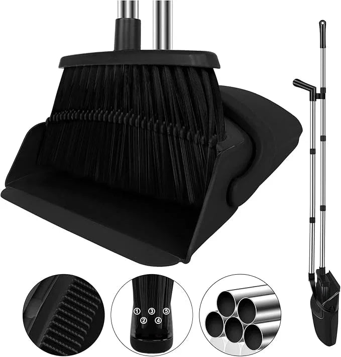 Broom and Dustpan Set, Household Broom with Dustpan Combo Set, 51" Long Handle, Dust Pan Set for Kitchen Office Lobby Floor - NeatNest