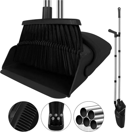 Broom and Dustpan Set, Household Broom with Dustpan Combo Set, 51" Long Handle, Dust Pan Set for Kitchen Office Lobby Floor - NeatNest