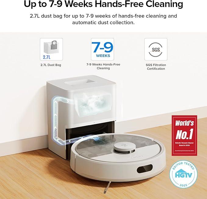roborock Q7 M5+ Robot Vacuum and Mop, Upgraded from Q5 Max+, Up to 7-9 Weeks Self-Empty, 10000Pa Suction, Dual Anti-Tangle System for Pet Hair & Carpet, PreciSense LiDAR Navigation, App Control, White - NeatNest