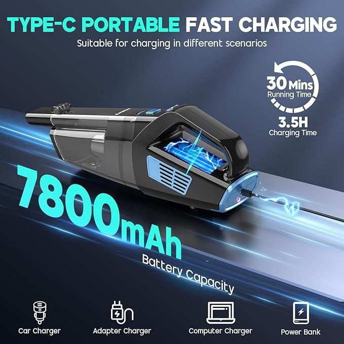 Handheld Vacuum Cordless, 15000PA Strong Suction Hand Held Car Vacuum Cleaner Portable with Multi-Nozzles & Washable Filter, Lightweight Dust Busters Rechargeable for Home, Car, Office, Pets - NeatNest