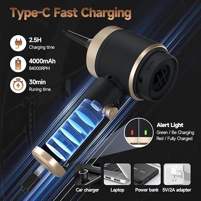 7 in 1 Car Vacuum Portable Cordless ,16000PA Strong Suction Handheld Car Cleaner With Dual HEPA Filters,LED Light,Type-C Charging Mini Vacuum, One-Click Empty Compact For Home Cleaning and Office - NeatNest