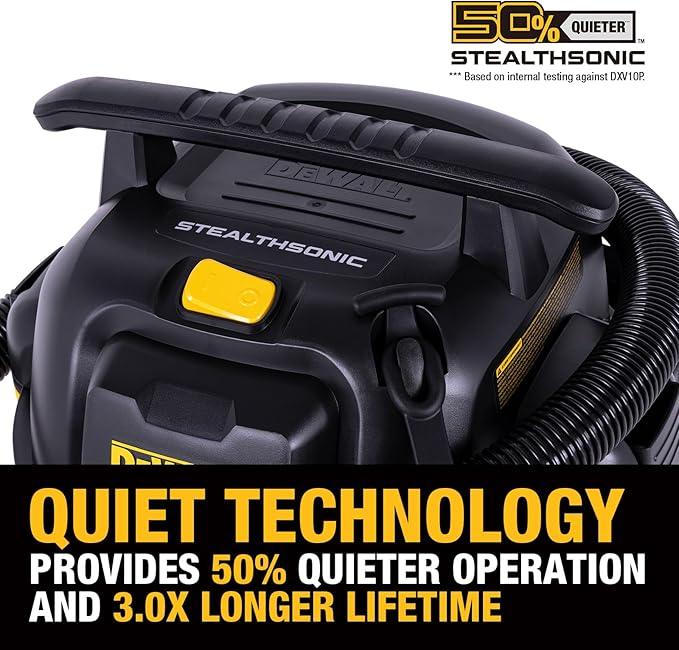 DEWALT 10 Gallon Stealthsonic Wet/Dry Vacuum, 5 Peak HP Ultra-Quiet Shop Vac with Full Accessory Kit & 6 Bonus Dust Bags, 1-7/8 in. x 7 ft. Hose for Job Sites, Workshops & Garages - NeatNest