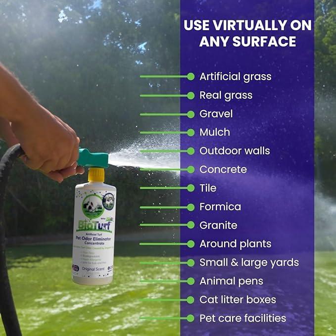 BioS+ Odor Eliminator Concentrate - Artificial Turf Cleaner for Dog Urine & Feces - Outdoor Yard Deodorizer Enzyme Odor Eliminator for Fake Grass, Patios, Kennels & Gravel - 1 Gallon - NeatNest