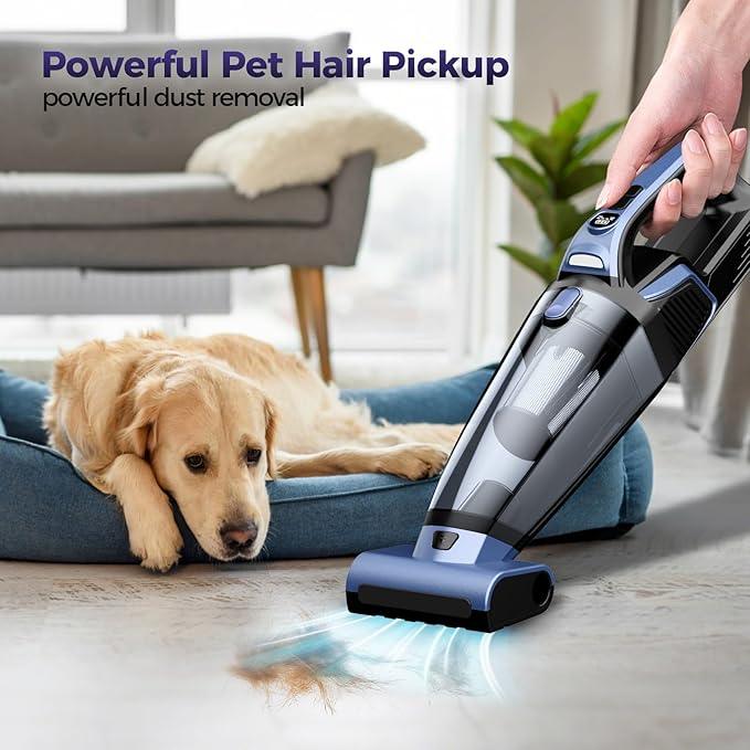 Pet Hair Handheld Vacuum Cordless: 20000PA High Power Car Vacuum with Motorized Brush and LED Light, Rechargeable Hand Held Vacuum Cleaner with Reusable Filter for Car, Home, Office & Pet, Blue - NeatNest